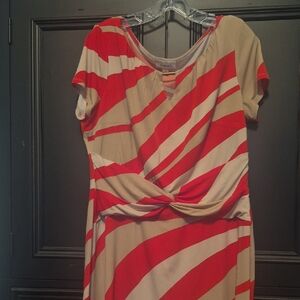 Dress Barn Red and Beige Twist-Front Midi Dress